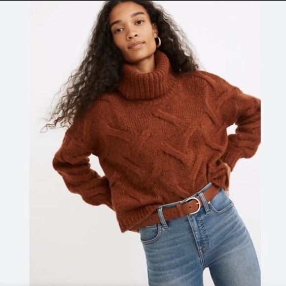 Madewell Sweaters - Madewell Pullover Turtleneck Sweater Women’s Rust Brown S Somervell Cable Knit